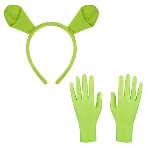 CPRNQY 2 Sätze Kostüm für Shrek Kostüm, authentische -Ohrringe und -Handschuhe, Dekorationsdesign-Kostüme für Halloween, Rollenspiel für Erwachsene und Themenpartys