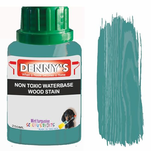 Non-Toxic Water-Based Wood Stain – Fast Drying – 179 Colours – For Furniture, Doors, Floors, Skirting, Crafts & Interior Wood – Sponge or Roller Application (Mint turquoise, 250ML bottle)