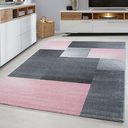 KADIMA DESIGN Wohnzimmerteppich Karomuster Klassisch Pflegeleicht Elegant Waschbar Langlebig Strapazierfähig Pink 80x150 cm Schlafzimmer Wohnzimmer Oeko-TEX Fußbodenheizung geeignet | Sereno