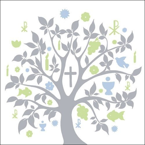 Ambiente - Luxury Paper Products 40 Servietten 33 x 33 cm Baum Silber Blau Kommunion Taufe Taufe Hochzeit Tischdeko