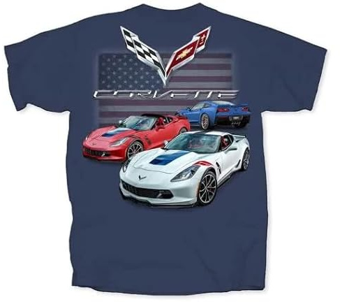 C7 Grand Sport T-Shirt mit USA-Flagge für Corvette, Blau, Größe XXL (UK)