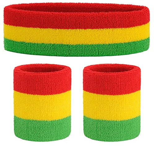 Onupgo Ensemble bandeau et serre-poignets de sport - en coton, B1 Red/Yellow/Green