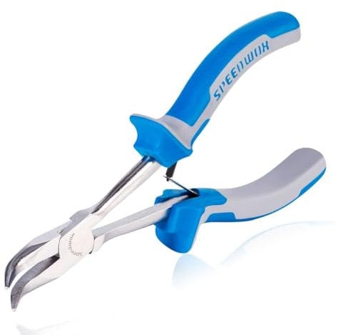 SPEEDWOX Long Reach Bent Nose Pliers 6 Inches 45 Degree Curved Mini Chain Nose Smooth Tapered Jaws Precision Fine Pliers for Hard to Reach Narrow Spaces High Leverage Reduce Efforts Non-Slip Handle