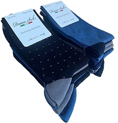DREAM SOCKS 6 paia calze corte da uomo a metà polpaccio in cotone filo di scozia elasticizzate,calzini molto leggeri made in italy rimagliate a mano (43-46, 6 X Set. PUNTINI)