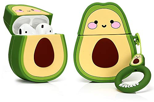 ZAHIUS Silikon Hülle Kompatibel mit Airpods 1 & 2 Case Cover Lustige Abdeckung [Obstgemüseserie] (Lächeln Avocado)