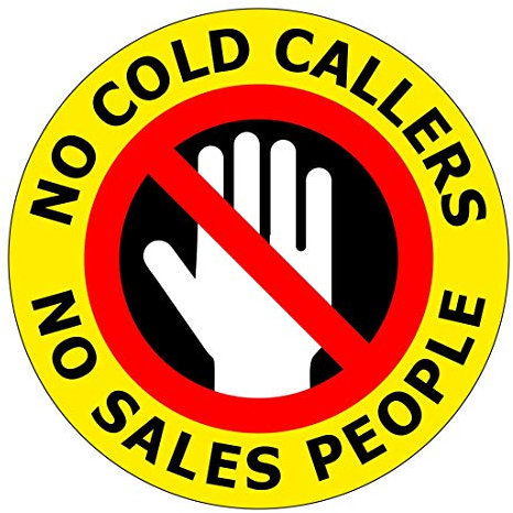 Unwanted visitors door sign No cold callers no sales people sticker 100mm diameter self adhesive vinyl To indicate cold calling is not welcome (1)