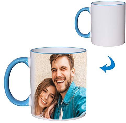 Tasse Magique Mug Personnalisée avec Photo Tasse à Café Thé Coupes Personnalisable en Ligne DIY Tasse d'Image avec Cuillère Pliable pour Cadeau d'Anniversaire Noël Fête des Mères Baptême de Bébés