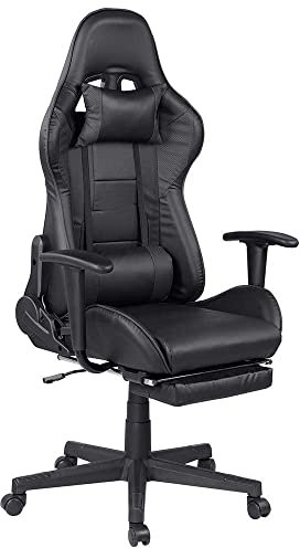 BAKAJI Sedia Poltrona Gaming Scrivana Ufficio Casa in Ecopelle Schienale Reclinabile Cuscino Lombare Poggiatesta Rotazione 360 Gradi Direzionale Altezza Regolabile Base 5 Ruote (Nero con Poggiapiedi)