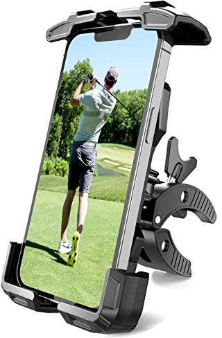 TOPGO Golf Cart Phone Holder, No Shaking Phone Holder for Bike, One-Handed Pick and Place Motorcycle Phone Mount for Handlebars, Compatible with iPhone 14 Samsung & Big Phone (Black)