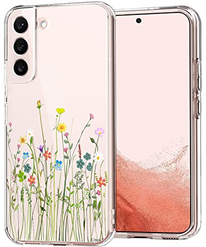 Unov Hülle Kompatibel mit Galaxy S22 Hülle klar Transparent Schlanke Schutzhülle Weich TPU Stoßstange Geprägtes das Muster Stoßdämpfung 6.1 Zoll (Blumen Blumenstrauß)