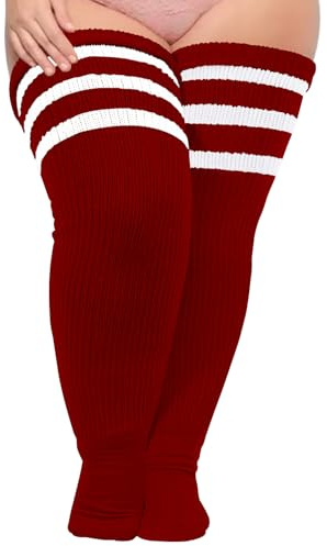 Moon Wood Womens Plus Size Thigh High Socks Extra Long Striped Thick Over the Knee Socks Leg Warmer Boot Stockings
