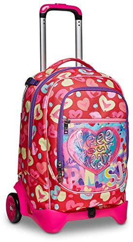 SJ Gang Trolley Scuola Sganciabile Jack 2 Ruote, Rosa Fucsia, Wondrous Girl, Triplo Uso, Zaino con Carrello Sganciabile e Crossover System, Zaini e Trolley, Scuola, Bambina