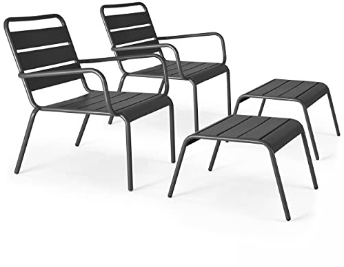 Oviala 2 Sessel Relax mit Fußstütze aus Metall, Grau – Palavas