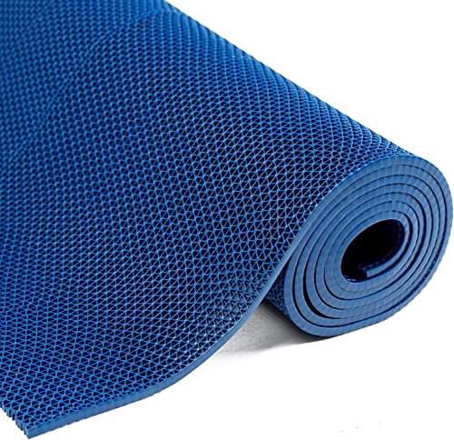 Nisorpa PVC Drainagematte 300x90cm duschmatte rutschfest 5.5mm Dicke, Fußmatten für Badezimmer, S-Form Netz Bodenmatte, Perforiert saunamatte für Schwimmbad, Dusche Zimmer, Flure (Blau)