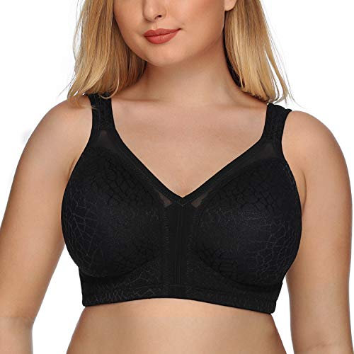 DotVol Women's Full Coverage Minimizer Bra Comfort Wirefree Non Padded Plus Size Everyday Bra(38C, Black)