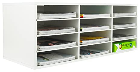 EasyPAG 12 Fächer Holz A4 Büro Schreibtisch Organizer Dokumentenhalter Aktenablage Zeitschriftenhalter Briefablage Papier Magazin Organisator,Weiß