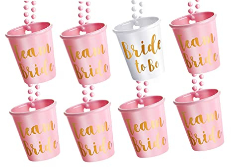 JDGMEI Braut Schnapsglas, 8 Stück Team Braut Halskette Bachelorette Halskette Pink und Weiß Braut Kunststoff Perlen für Einzelne Hochzeits- und Brautduschendekorationen