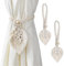 2 Stück Raffhalter Boho Vorhanghalter, Blätter Baumwolle Makramee Gardinenhalter, Gardinenhalter Vorhang Clips Feder Gardinenklammern für Vorhänge Gardinen Deko