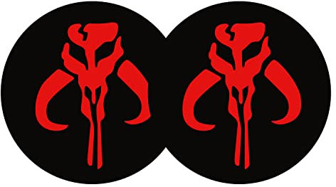 Lot de 2 dessous de verre de voiture pour motif tête de mort de guerrier mandalorien, 7 cm, rouge avec logo mandalorien Star Wars FLYEEGO