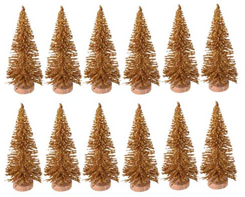 Happyyami 12 STK Glasfaser-Mini-Weihnachtsbaum Kleiner Sisalbaum Sisalbäume Auf Holzbasis Snowpine-tischmodelle Mini-weihnachtskiefer Tisch-Weihnachtsbaum Bambus Partytasche Weihnachten