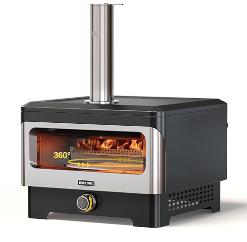 EAST OAK 30,5 cm Outdoor-Pizzaofen mit 360° drehbarem Stein, Holzbefeuerte Arbeitsplatte Pizzabereiter, sichere Pelletfüllung, Außenküche, Kochen, BBQ