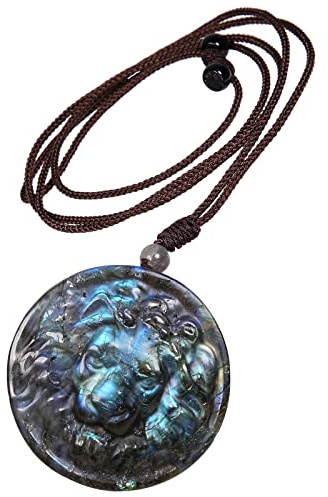 Nupuyai Labradorit Edelstein Anhänger Heilstein Kette für Damen und Herren | Wolf / Schutzengel / Löwe / Stern & Mond / Fuchs Anhänger Kette, Glücksbringer Amulett & Reiki Schmuck, Meditation Heilstein