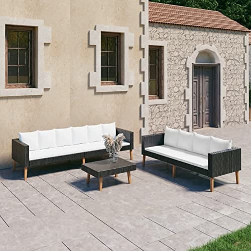 Yolola gartensofa 3-Sitzer + 2-Sitzer Rattan Garten Loungesofa Metall gartensofa Outdoor gartenmöbel Lounge Set balkonmöbel Set mit Tisch et Kissen Poly Rattan-Schwarz-3-Sitzer + 2-Sitzer + Tisch