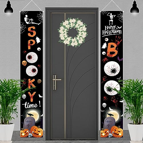 2 Stück Halloween Veranda Schild Banner 180,3 x 30,5 cm Halloween Dekorationen Banner Outdoor Halloween Party Supplies Boo Gruselige Hofschilder Dekor Banner für Innen Zuhause Haustür Wandbehang