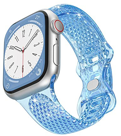 BolYel Compatible con Correa Apple Watch 41mm 40mm 38mm,Correa de repuesto Transparent Diamond Lines para Apple Watch Series 8/7/6/5/4/3/2/1/SE,Azul