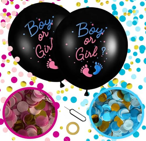 XXL Gender Reveal Party Deko - 2 Stück 90 cm Boy or Girl Ballons, 36 Zoll Konfetti-Füllung in Pink und Blau für Baby Party Dekoration