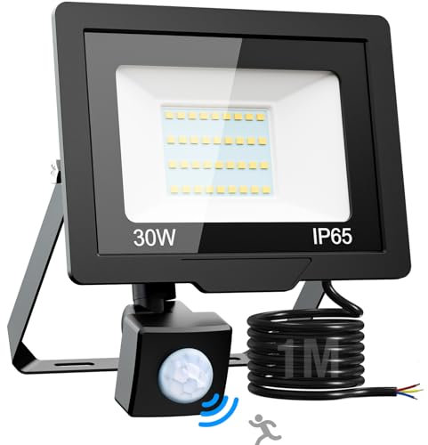 nipify Security Lights Outdoor Motion Sensor, 30W 3000LM Super Bright LED Flood Lights with IP65 Waterproof, 6500K Cool White Pir Floodlight Mains Powered for Outside Garden Patio Backyard Garage