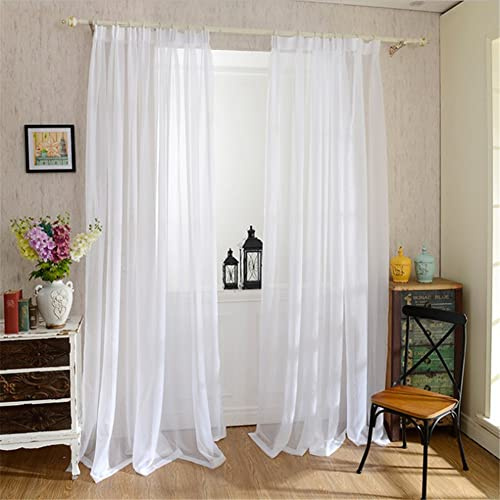 dewdat Vorhang Weiß Transparent 2er Set Voile Gardinen Mit Ösen Durchsichtige Vorhänge, Stangentaschenvorhänge, Elegante Fenstervorhänge Für Schlafzimmer Und Wohnzimmer 100x200cm
