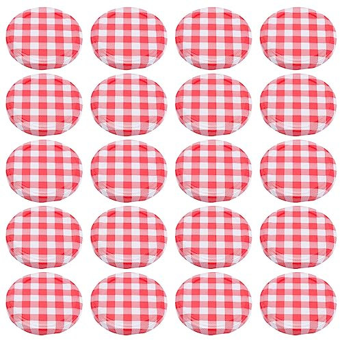 UPKOCH 40pcs Red Gingham Checkered Jam Jar Lids - 65mm/2.56 Leak-Proof Iron Screw Caps, Mason Jar Replacement Covers for Pickles, Honey & Homemade Jelly