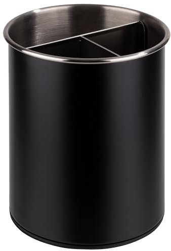 APS 11748 Range-couverts, pivotant, Ø 13 cm, hauteur 16,5 cm, dessous protégeant le meuble, monobloc amovible (3 compartiments), inox, noir