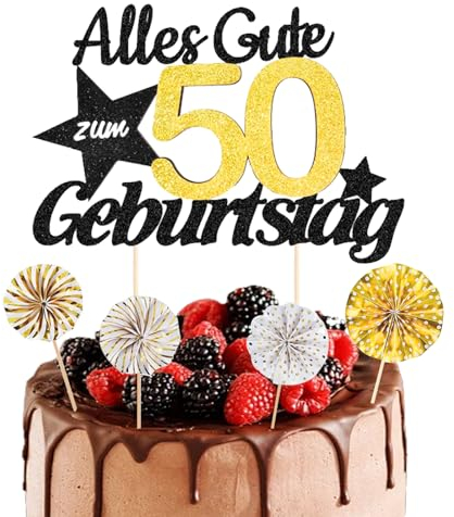 Alegre® Torten Deko 50. Geburtstag Mann Frau, 5 Stück Kuchendeko, Alles Gute zum 50. Geburtstag, Männer Frauen Kuchen Deko, Cake Topper 50 Jahre