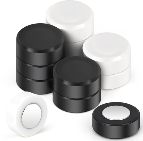 Wukong 12 Pack Round Fridge Magnets, Black + White Whiteboard Magnets Neodymium Magnets for Office, Notice Boards, Planning Boards, School, Postcard with Iron Box Ø 20 mm, 8mm Thickness