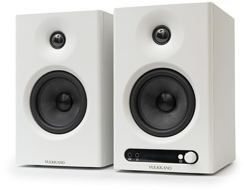 VULKKANO PRO4 Monitores de Estudio con Woofer de 4”, Bluetooth, Entrada Balanceada TRS, RCA, Salida para Cascos, AUX, Optica, ajustes de EQ, Altavoces Monitor para PC