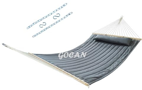 GOCAN Double Hammock with Quilted Fabric and Spreader Bars, Longer and Strong, Quality Hammocks for Outdoor Patios