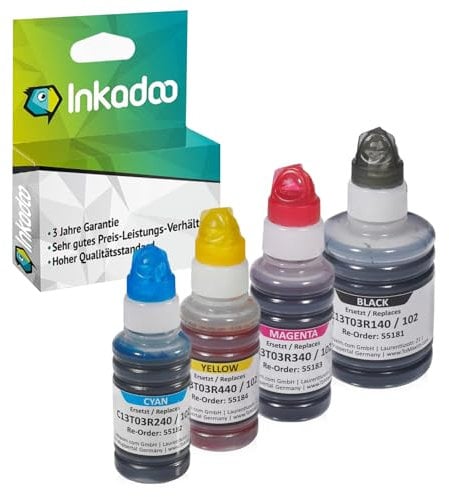 Inkadoo Tinte f r Epson C13T03R640 / 102 4X Tintenflasche Multipack Kompatibel, ET-2750 Unlimited ET-2756 ET-2700 ET-4, ca. 25.500 Seiten Tintenpatrone, Druckerpatrone, Patronen, Druckertinte
