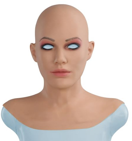 LCUPPON Maschera da Crossdresser femminile in silicone con trucco viso per Halloween Cosplay (Avorio)