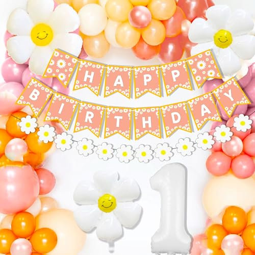 JeVenis Daisy 1st Birthday Decorations Girl Groovy One High Chair Banner Daisy Birthday Party Decorations Daisy Party Decorations Daisy Decorations for Party