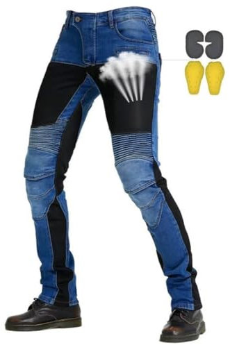 CBBI-WCCB Hombre Moto Jeans Transpirable Motocicleta Pantalones (FR/ES, Medida de la Cintura & Longitud de la Pernera, 34, 31, Azul)