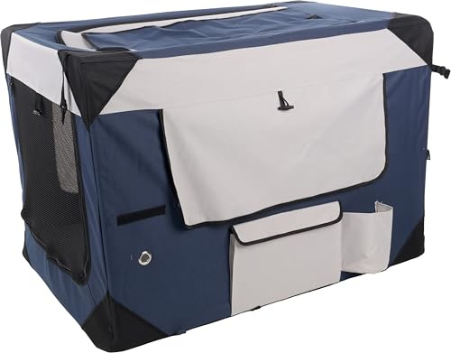 Flamingo Transportkäfig Geronimo blau 69x102x69cm - Verstärkter und Faltbarer Rahmen - Herausnehmbarer Boden - Aufrollbare Vorhänge, 3 Staufächer und mit Möglichkeit für eine Trinkflasche