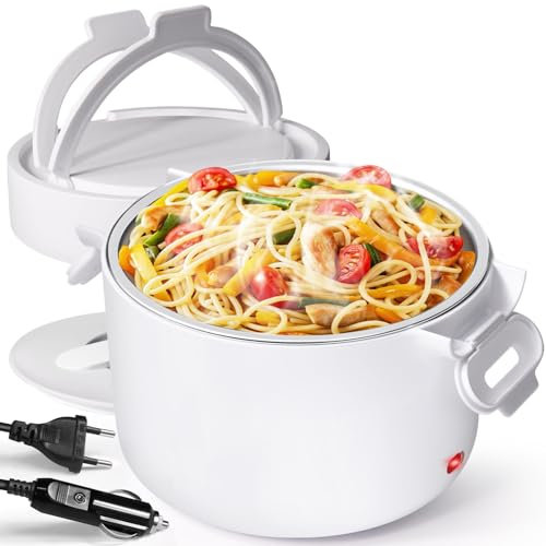 AUTOPkio Gamelle Chauffante 80W 1L, 12V/24V/220V Lunch Box Electrique Boite Repas Portable Élégant pour Bureau, Voiture, Gymnase, Femmes, Hommes, Diète (Nuage Blanc)