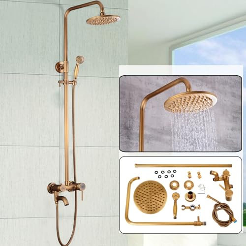 Antik Retro Duschset Duscharmatur Regendusche Dusche Duschsystem Höhenverstellbar mit Handbrause, Bronzeoberflächenbehandlung Golden