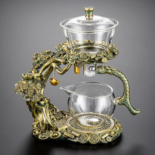 YoeEoay Lazy Kungfu Glass Tea Set Clear Water Diversion Glass Teapot Hitzebeständiges Tee-Set, Teekanne Mit Magnet Halbautomatische Glasteekanne Geschenke Für Teeliebhaber(Transparent)