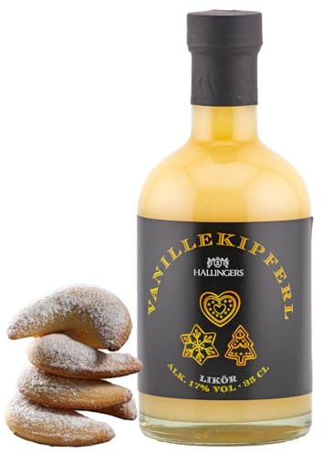 Hallingers Genuss Manufaktur Edel-Sahnelikör Weihnachts-Geschenk - von Hand abgefüllt in wertiger Geschenkflasche Vanillekipferl 17% vol., Weihnachten für Frauen Männer