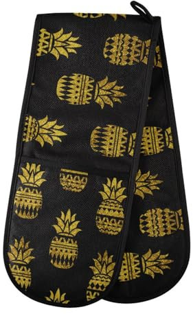 Double Oven Gloves Heat Resistant Gold Pineapple Aztec Double Oven Mitts Pot Holder Heat Protection Oven Gloves for Home Kitchen Baking Cooking BBQ Microwave