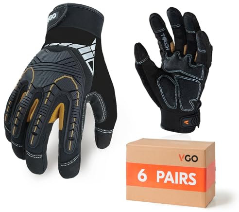 Vgo... 6Pairs Mechanic Gloves,Safety Work Gloves for Men,Impact Reducing, Anti-vibration,Touchscreen(SL8849)
