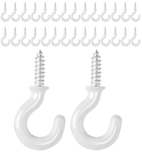 30-Piece Heavy-Duty White Metal Hanging Fasteners – 1/2 Screw-Mount Utility Hooks for Indoor/Outdoor Décor, Plants & Crafts | Rust-Resistant Small Mounting Hardware